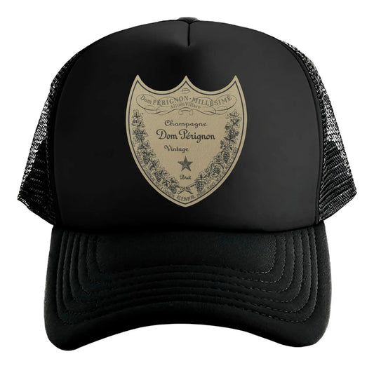 Gorra Trucker Dom Perignon Champagne Bebida Lujo Elegante Negro Ajustable Dp
