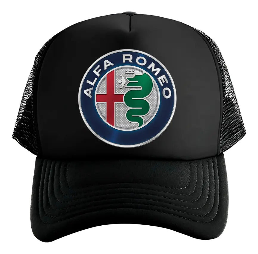 Gorra Trucker Alfa Romeo Coche Vehículo Automovilismo Negro Ajustable Ar