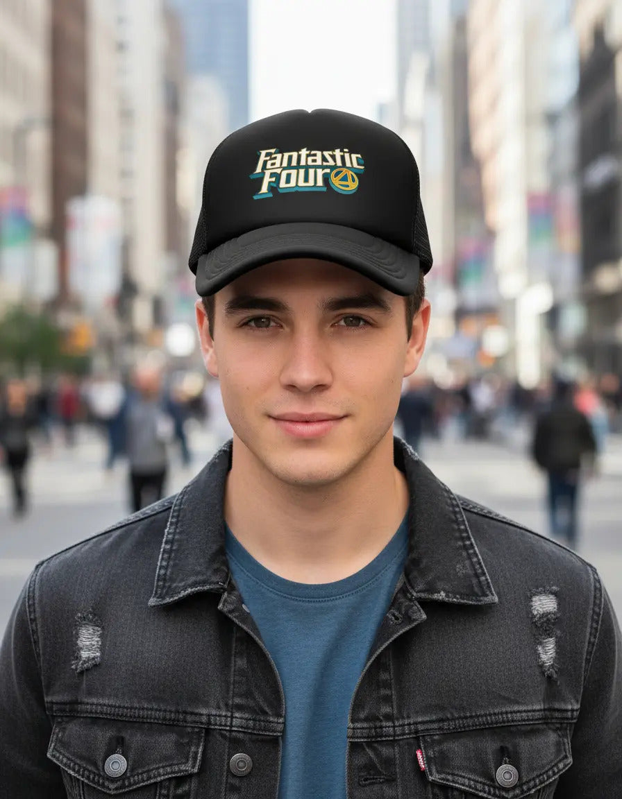 Gorra Fantastic Four 4 Fantásticos Marvel Cómics Avengers Negro Ajustable F4