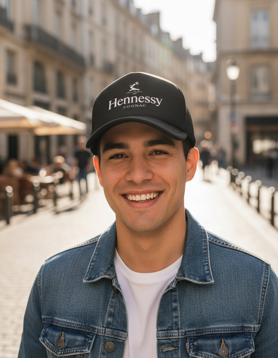 Gorra Trucker Hennessy Coñac Bebida Lujo Elegante Negro Ajustable Hennessy