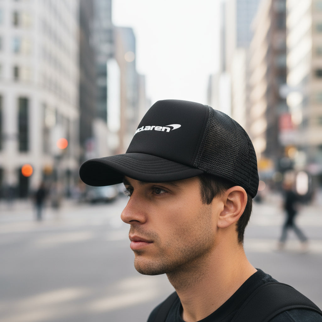Gorra Trucker Mclaren Coche Vehículo Automóvil Automovilismo Negro Ajustable Mclrn