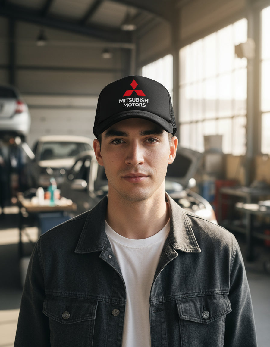 Gorra Trucker Mitsubishi Motors Coche Vehículo Automovilismo Negro Ajustable Mm
