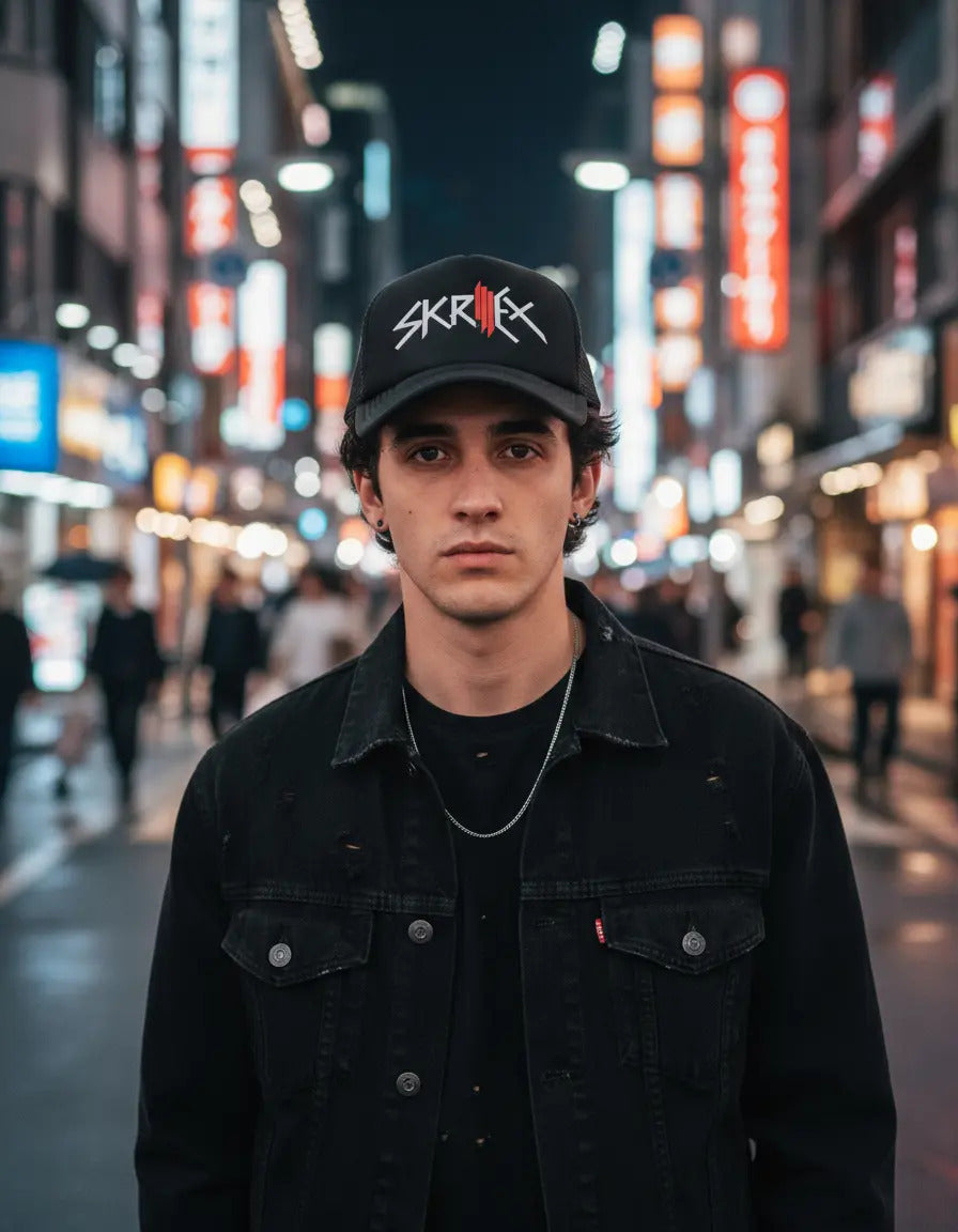 Gorra Trucker Skrillex Música Dupstep Electrónica Negro Ajustable Skrllx