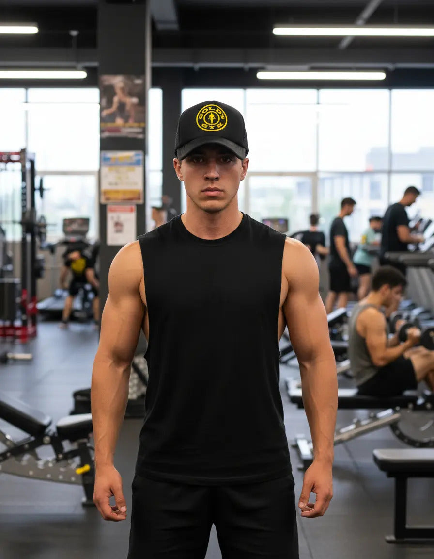 Gorra Trucker Golds Gym Fitness Chris Bumbstead Mr Olympia Negro Ajustable Golds