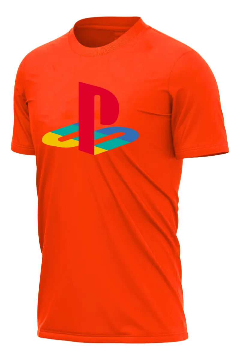 Playera Playstation Videojuegos Gaming Gamer Streaming Ps5 Naranja Logo Xg
