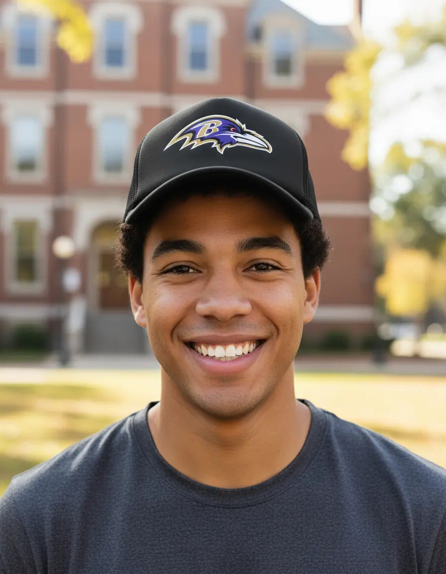 Gorra Trucker Ravens Nfl Fútbol Americano Lamar Jackson Negro Ajustable Br