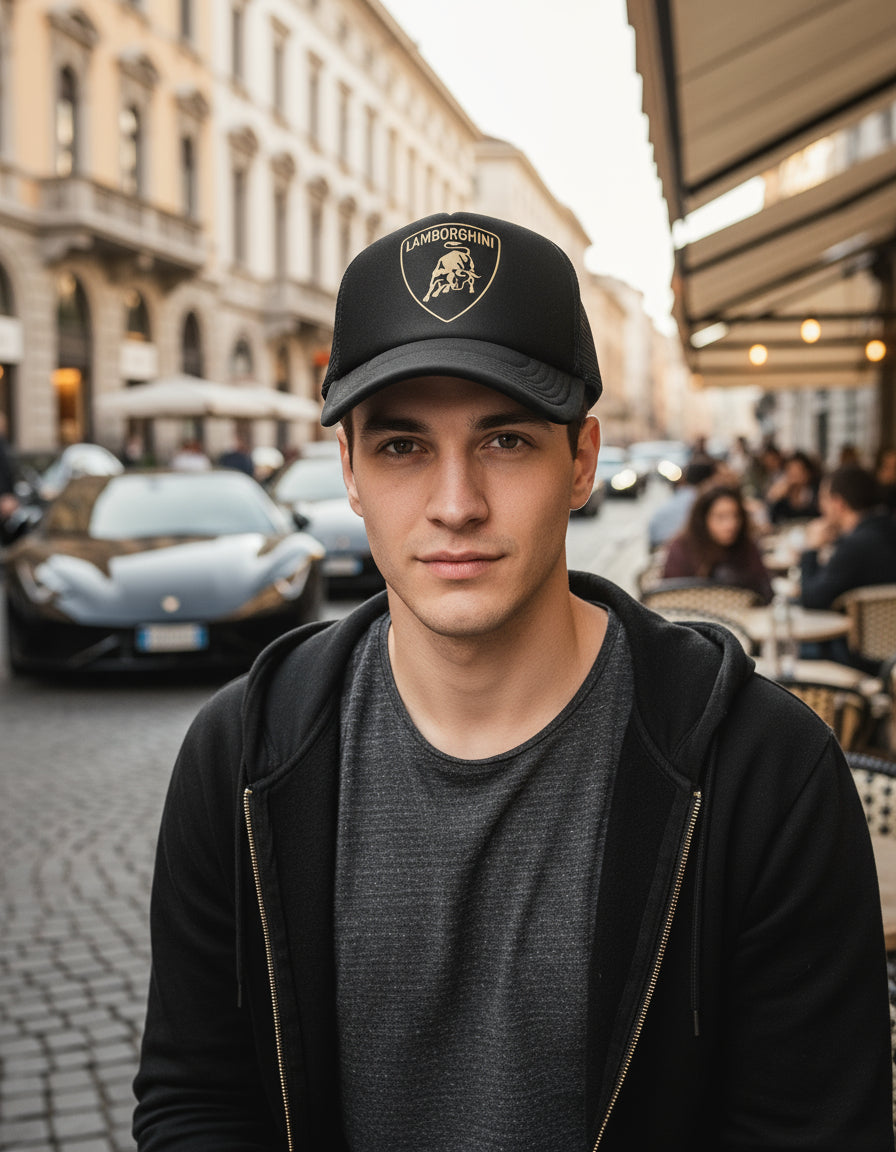 Gorra Trucker Lamborghini Coche Automóvil Automovilismo Negro Ajustable Lmbrghn