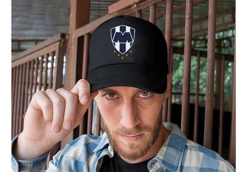 Gorra Trucker Monterrey Rayados Fútbol Liga Mx Deportes Negro Ajustable Rayados