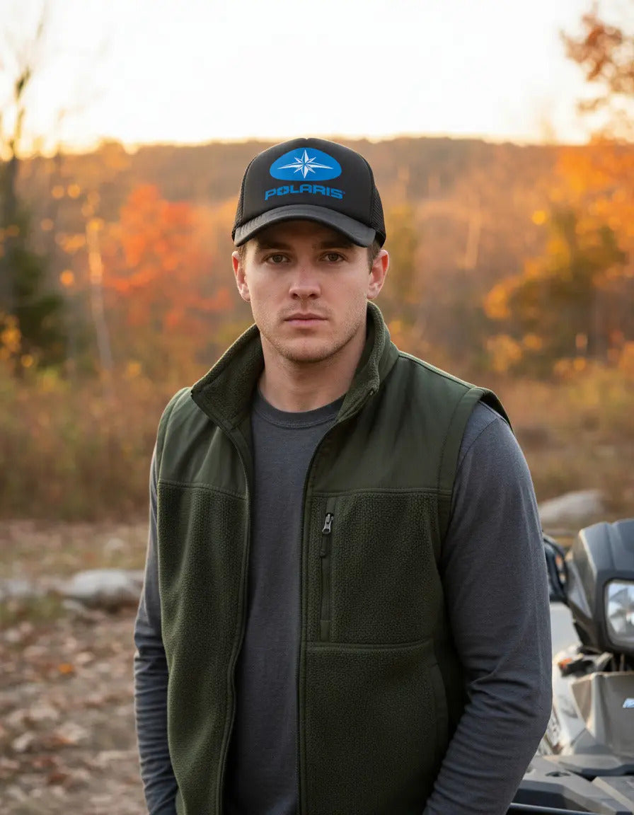 Gorra Trucker Polaris Rzr Automóvil Vehículo Todoterreno Negro Ajustable Frnt