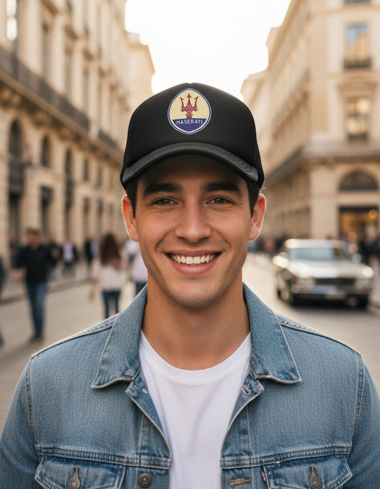 Gorra Trucker Maserati Coche Automóvil Automovilismo Coches Negro Ajustable Msrt