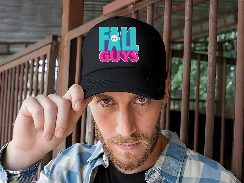 Gorra Trucker Fall Guys Videojuegos Gamer Streaming Ps5 Xbox Negro Ajustable Fg
