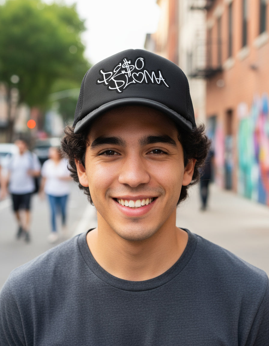 Gorra Trucker Peso Pluma Música Corridos Tumbados Reggaeton Negro Ajustable Pp