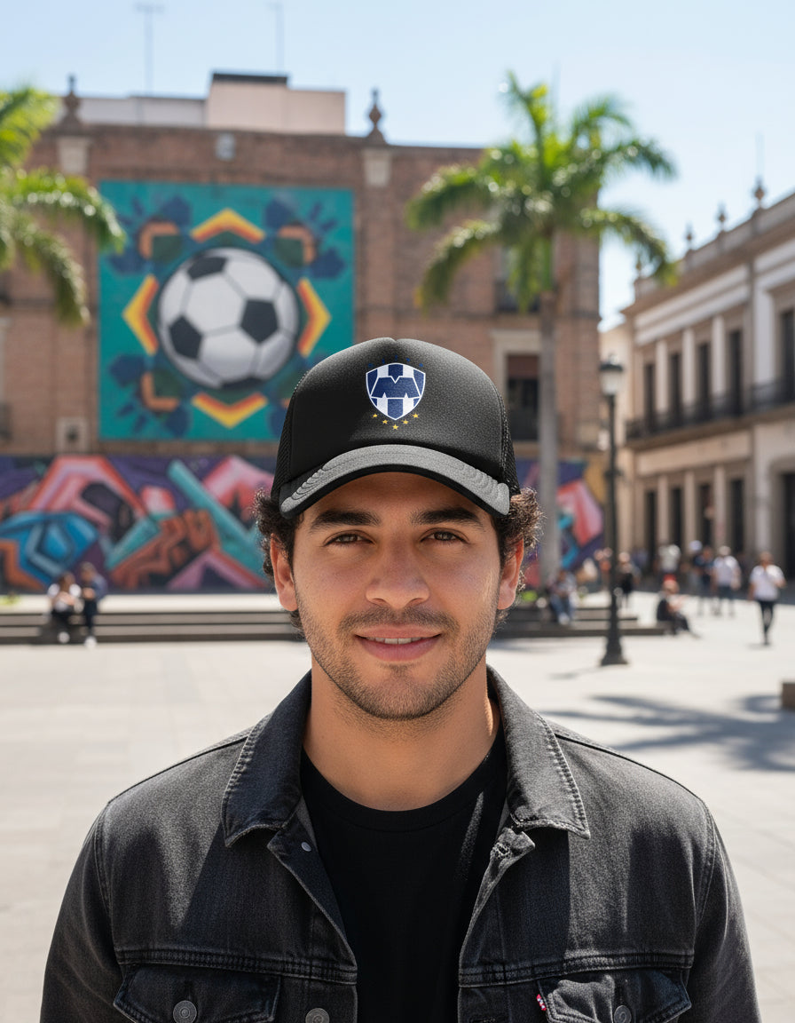 Gorra Trucker Monterrey Rayados Fútbol Liga Mx Deportes Negro Ajustable Rayados
