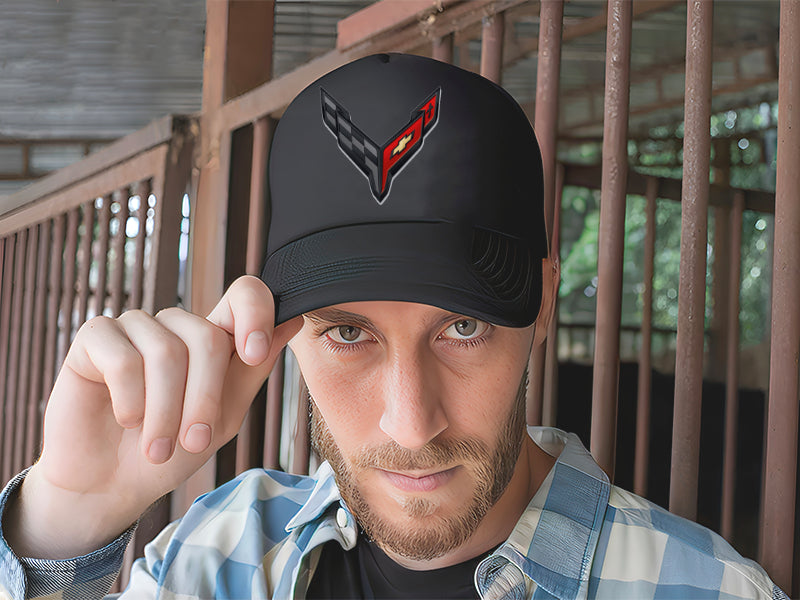 Gorra Corvette Coche Vehículo Automóvil Automovilismo Carro Negro Ajustable Logo