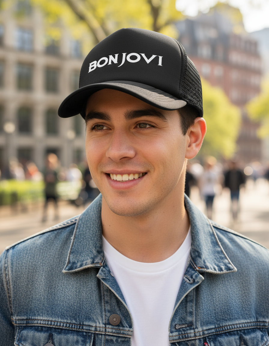 Gorra Trucker Bon Jovi Música Rock Negro Ajustable Bon Jovi