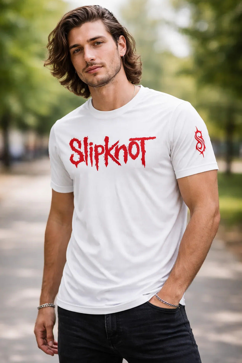 Playera Deportiva Slipknot Música Rock Heavy Metal Blanco Logo Ch