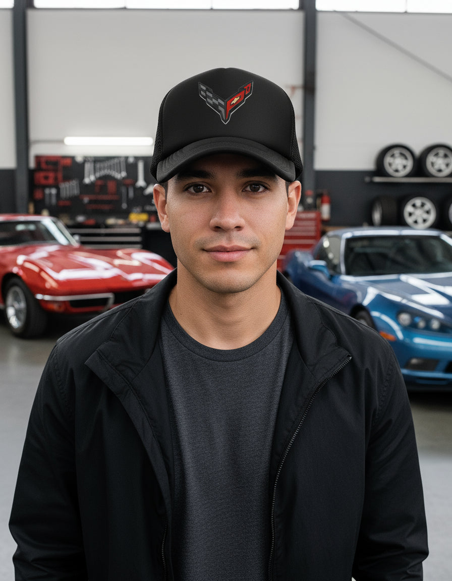 Gorra Corvette Coche Vehículo Automóvil Automovilismo Carro Negro Ajustable Logo