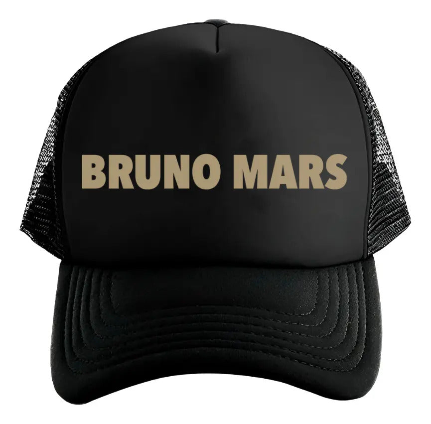 Gorra Trucker Bruno Mars Música Pop Retro Negro Ajustable Bm