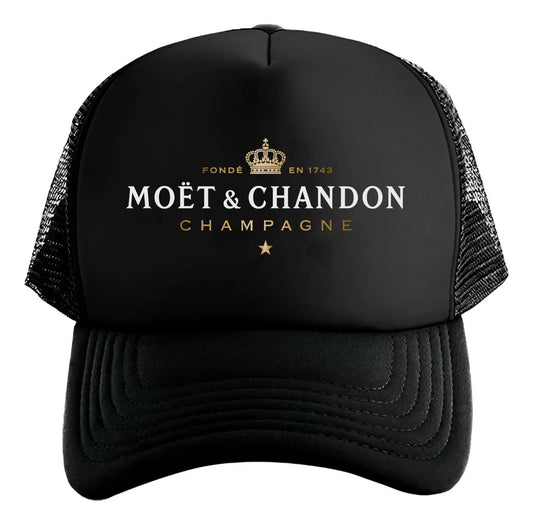 Gorra Trucker Moet & Chandon Champagne Bebida Lujo Elegante Negro Ajustable Moet