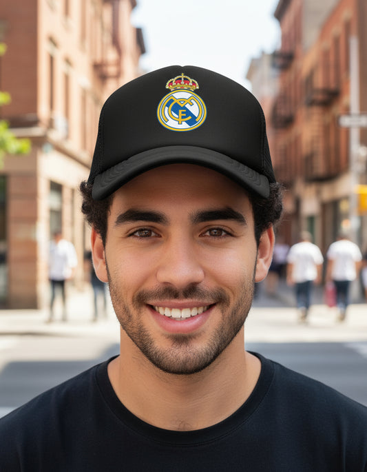 Gorra Trucker Real Madrid Fútbol Fifa Uefa Champions League Negro Ajustable Fcm